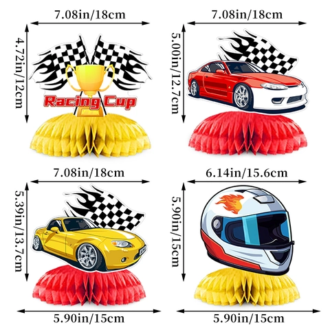 Racing Car Birthday Party Decorations Checkered Flag Banner Spiral Swirls Cupcake Toppers Honeycomb Paper Sport Boy