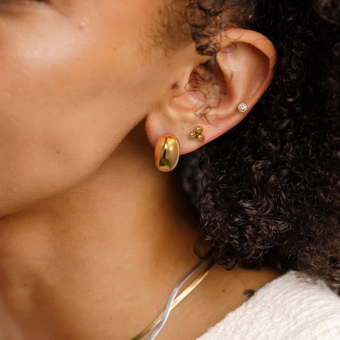 Gold Plated Stainless Steel Stud Earrings Oval Ball Cluster Zircon Waterproof Hypoallergenic Titanium Steel Earring Post