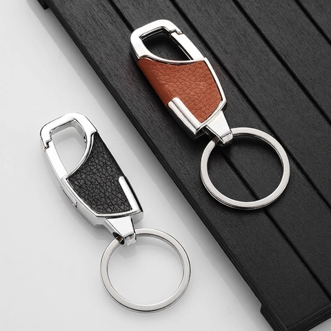 Business Car Keychain Zinc Alloy Lychee Grain Leather Metal Hook Key Ring For Men Waist Hanging Minimalist Style