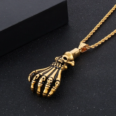 Pendaglio Mano Di Scheletro Teschio Acciaio Inossidabile Gotico Punk Hip Hop Uomo Gioielli Retro