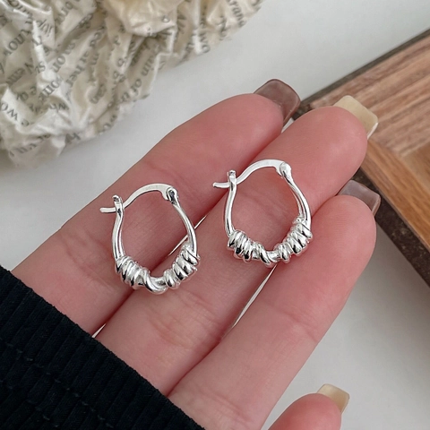 925 Argento Sterling Orecchini a Cerchio con Corda Intrecciata Donna Lusso Francese Cerchio Geometrico Galvanizzato Gioielli Moda