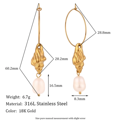 Edelstahl 18K Vergoldet Meeresschnecke Künstliche Perle Creolen Ozean Stil Vintage Für Damen Elegant