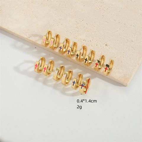 Orecchini a Cerchio Minimalisti in Rame con Croce per Donna Retro Smalto a Goccia Design Geometrico Gioielli Regalo