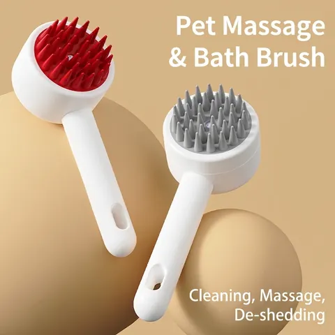 Pet Bath Brush Silicone Massage Comb With Liquid Dispenser Deshedding Grooming Scrubber For Dogs And Cats
