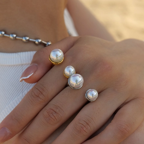 Anello Aperto In Acciaio Inossidabile Placcato Oro 18K A Forma Di U Perla Artificial Sintetica Regolabile Gioielli Da Donna