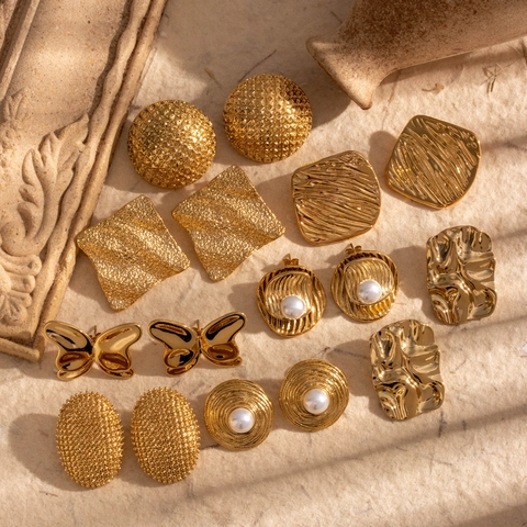 Franse Vintage Titaniumstalen Oorbellen Voor Dames Verguld Geometrische Vlinder Kunstparel Oorknopjes Sieraden