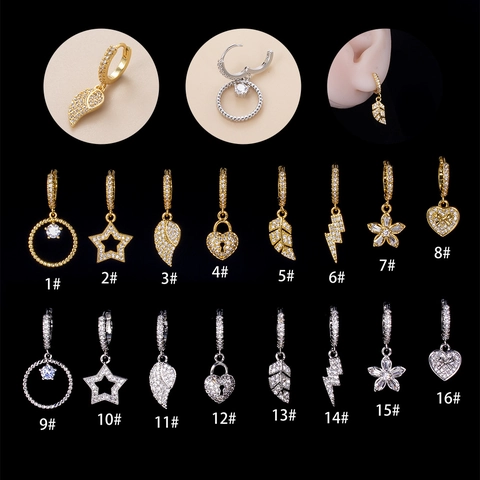 Zircon Pendant Ear Buckle Hoop Earrings Copper Five Pointed Star Heart Flower Wing Dainty Piercing Jewelry For Women