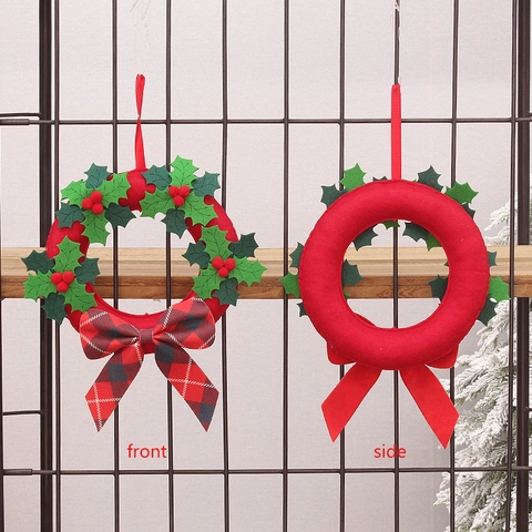Ghirlanda Di Natale Decorazione Feltro Poliestere Foglie Di Agrifoglio Bacche Rosse Fiocco A Quadri Decorazione Da Parete