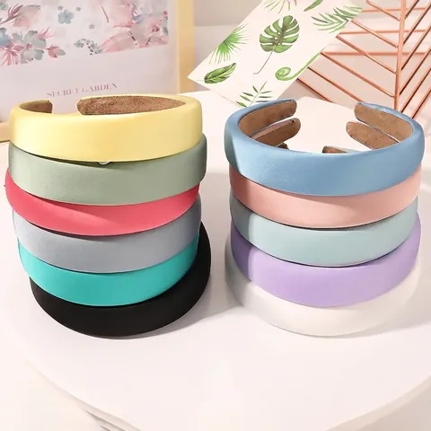 Padded Headband Satin Fabric Thick Sponge Non Slip Solid Color Wide Hair Hoop Retro Elegant For Women Girls