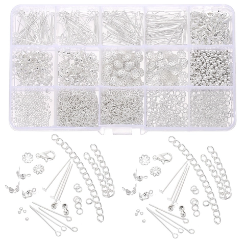 Zinc Alloy Lobster Clasp And Open Jump Ring Eye Pin Extension Chain Bead Cap Jewelry Findings Components For DIY Handcrafting