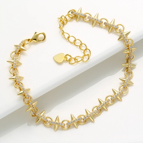 Bracelet À Maillons Spike Starburst Laiton Zircone Pendentif Coeur Réglable Bijoux Pour Femmes Style INS