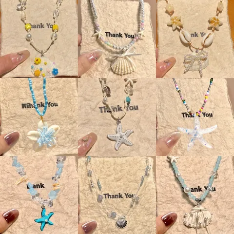 Collar Colgante Concha Estrella De Mar Cerámica Perla Artificial Hecho A Mano Cuerda Boho Playa Resort Joyería Dulce Para Mujeres