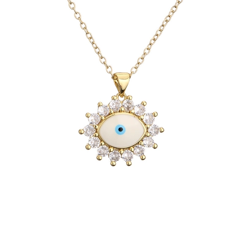 Evil Eye Pendant Necklace Round Copper Micro Inlaid Cubic Zirconia Geometric Protection Jewelry For Women