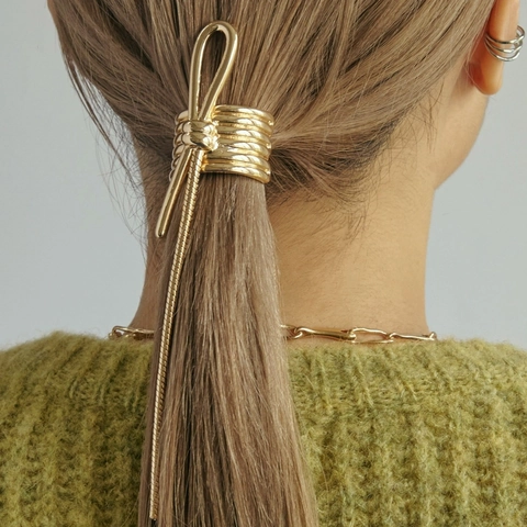 Metal Ponytail Cuff Hair Clip Alloy Knot Design With Long Snake Chain Tassel Minimalist High-End Hair Accessory For Women