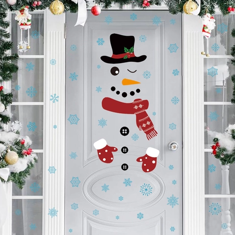 Christmas Snowman Wall Stickers PVC Waterproof DIY Cartoon Snowflakes Removable Holiday Home Decor Fridge Window Festive