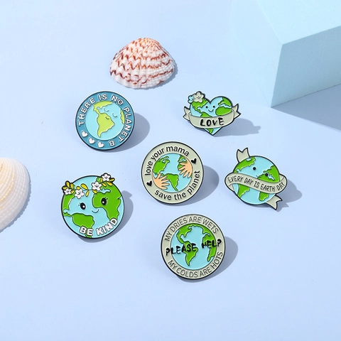 Lot de Broches en Alliage Émaillé Protection de l'Environnement Jour de la Terre Badges Sauvez la Planète Bijoux Unisexes