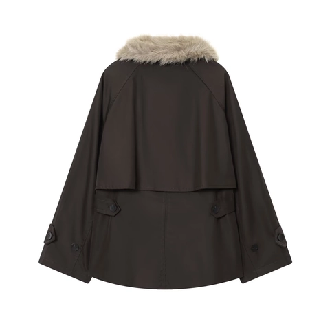 Parka Courte Pour Femmes Avec Col En Fausse Fourrure Amovible Tissu Sergé Imperméable Manteau Mode Décontractée