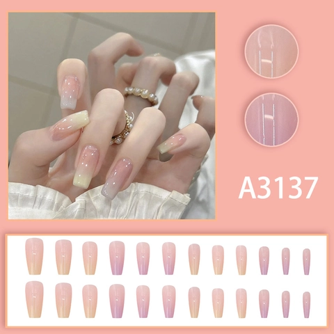 Uñas Postizas Con Degradado Macaron Forma De Bailarina Larga Uñas Brillantes Artificiales Para Mujeres
