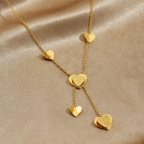 Minimalistische Herz Anhänger Halskette Gold Plattiert Edelstahl Y-Form Quasten Kette Matte Herzen Schmuck Für Damen