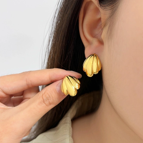 Orecchini a Bottone a Conchiglia in Acciaio Inossidabile Boho per Donna Placcato Oro 18K Forma di Capasanta Gioielli per Vacanze Mare