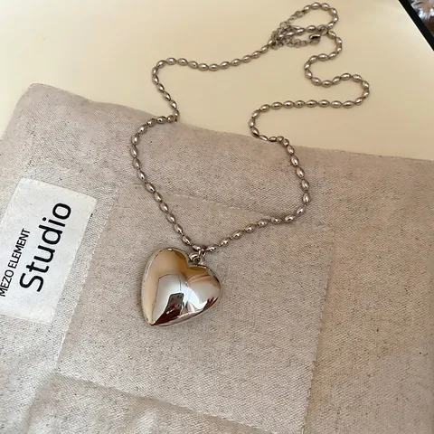 Legierung Herz Anhänger Halskette Mit Perlenkette Spiegel Poliert Silber Farbe Minimalistisch Modeschmuck Für Damen Mädchen