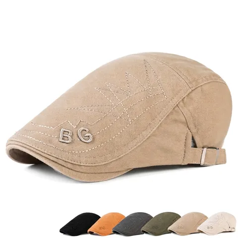Boina Vintage De Algodón Para Hombre Gorra Plana Transpirable Hebilla De Metal Ajustable Bordado De Letras Protección Solar