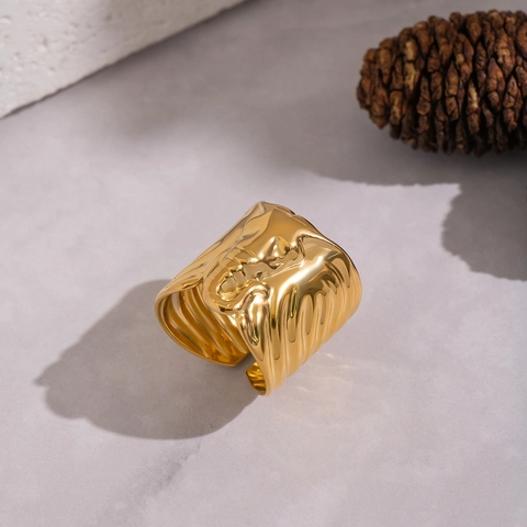 Anello Elefante Texture Ampio Aperto Regolabile Acciaio Inossidabile 304 Placcato Oro Gioielli Retrò Animale Da Donna