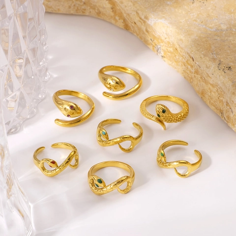 Edelstahl Schlangenring Zirkon Eingelegt Vergoldet Strukturiert Verstellbar Wasserdicht Hypoallergen Schmuck Für Frauen