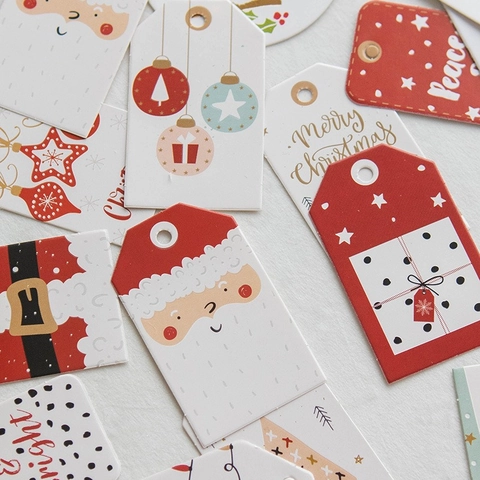 Christmas Gift Tags Paper Hanging Labels With String For Holiday Present Wrapping Festive Cartoon Patterns Decoration