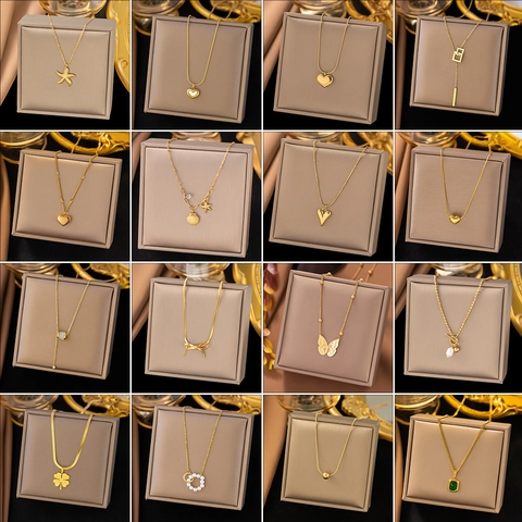 Gold Plated Stainless Steel Necklace For Women Fashion Heart Butterfly Seastar Pendant Elegant Jewelry Minimalist