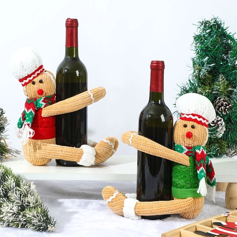 Weihnachts Lebkuchenmann Vorhangschnalle Weinflaschendekoration Gestrickter Stoff Kochmütze Festliches Ornament