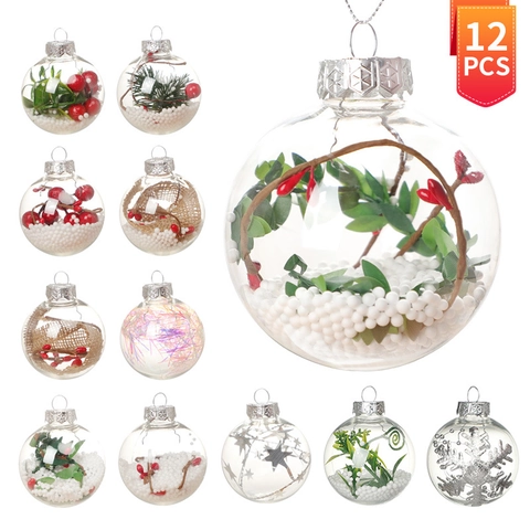 Palline Di Natale Trasparenti Plastica PET Ricaricabili Cave Decorazioni Appese Per Feste Fai Da Te