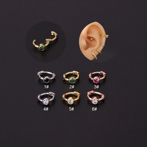 Mini Colorful Zircon Cartilage Earring Hoop Tiny Copper Hinged Piercing Jewelry For Women Simple Elegant Minimalist Style
