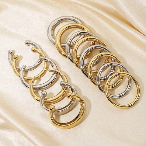 Minimalist Smooth Stainless Steel Bangle Bracelet 18K Gold Plated Plain Round Open Cuff For Women Fashion Jewelry