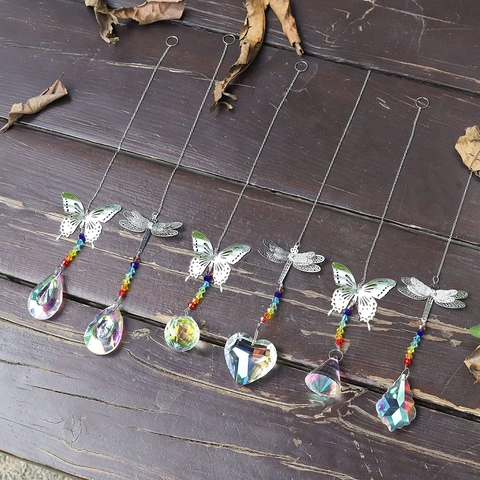 Kristall Sonnenfänger Regenbogenmacher Metall Libelle Schmetterling Prisma Hängedekoration Fenster Garten