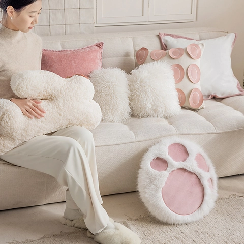 Katzenpfote Knochenform Dekokissenbezug Nordisch Süß Plüsch Samt Stickerei Kissenhülle Für Sofa Wohnzimmer