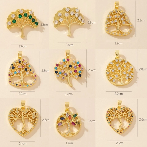 Ciondolo Albero Della Vita Rame Zirconia Cubica Colorata Cavo Gioielli Di Moda Per Donne Accessorio