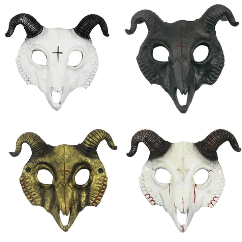 Halloween Ziegenschädel Maske PU Tier Teufel Maskerade Party Cosplay Horror Requisite Mit Spiralhörnern