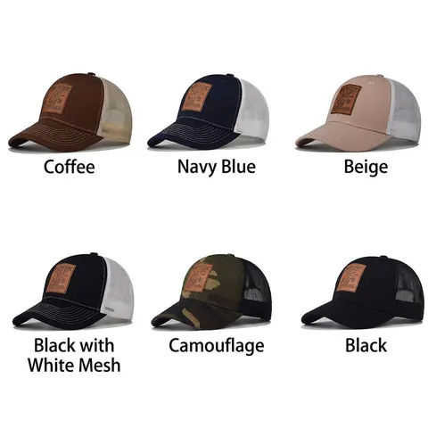 Gorra Trucker Mesh Béisbol Algodón Parche Cuero Ciervo Wild Nature Aventura Aire Libre Snapback Ajustable Transpirable Unisex