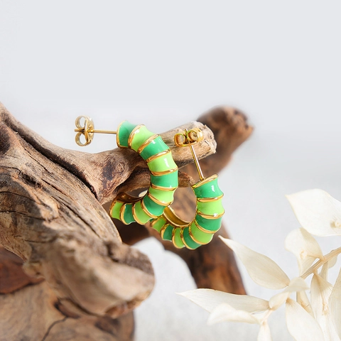 Orecchini A Forma Di C In Acciaio Al Titanio Con Smalto Colorato Placcato Oro 18K Stile Coreano Gioielli Eleganti Donna