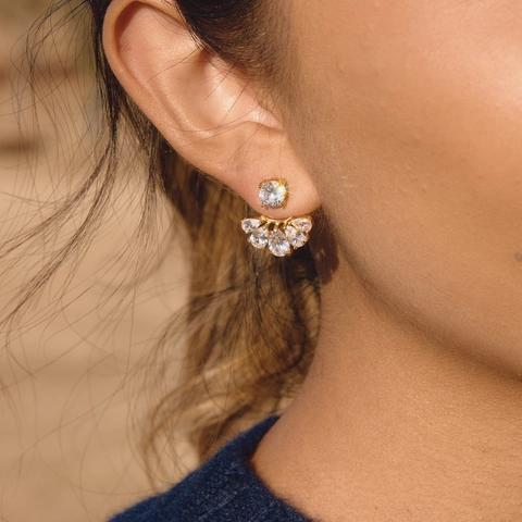 Stainless Steel Zirconia Fan Shaped Stud Earrings For Women 18K Gold Plated Luxury Geometric Tassel Earring Jewelry Gift