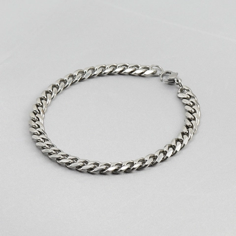 Polished Stainless Steel Cuban Link Bracelet For Men Hip Hop Style Geometric Simple Versatile Men Jewelry Accessory