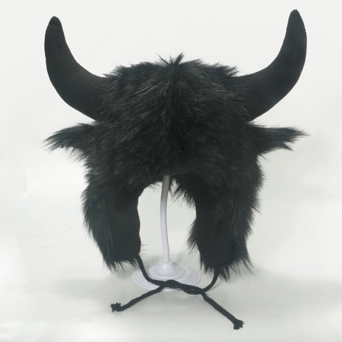 Kunstfell Stierhorn Fliegermütze Winter Warme Trappermütze Mit Ohrenklappen Für Cosplay Party Ungewöhnliche Neuheit Unisex