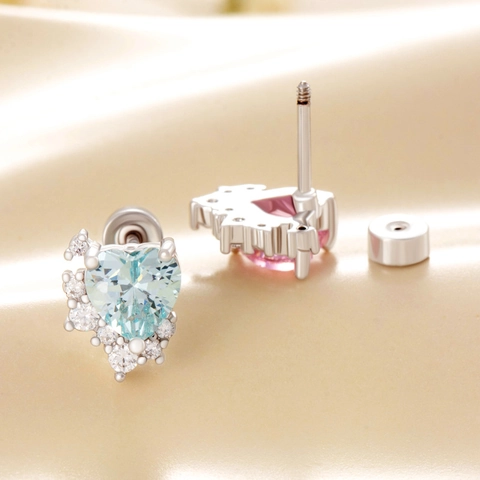 Studs De Piercing De Cartilage D'Oreille Cœur En Zircone Avec Tige En Acier Titane Et Dos À Vis Pour Femmes