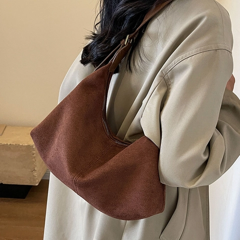 Retro Damen Wildleder Hobo Tasche Große Kapazität Schulter Umhängetasche Mit Verstellbarem Riemen Minimalistischer Pendlerstil