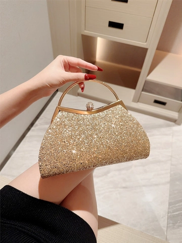 Bolso De Noche Clutch De Lentejuelas Con Asa De Metal Circular Cierre De Cristales Y Cadena Desmontable Para Boda Fiesta