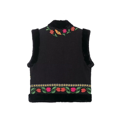 Gilet Da Donna Ricamato A Fiori Con Bordo In Pelliccia Sintetica Senza Maniche Slim Fit Stile Etnico
