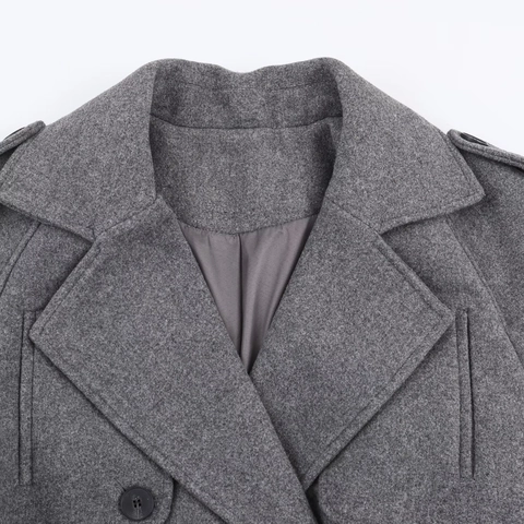 Dames Streetstyle Double-breasted Lange Wollen Jas Met Riem Revers Lange Mouw Grijs Herfst Winter Bovenkleding Jas