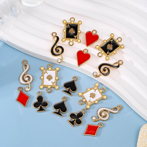 Legierung Emaille Poker Spielkarten Musiknoten Anhänger Für DIY Halskette Armband Herstellung Vergoldete Charms Herz Pik Ace Musiksymbole Zubehör