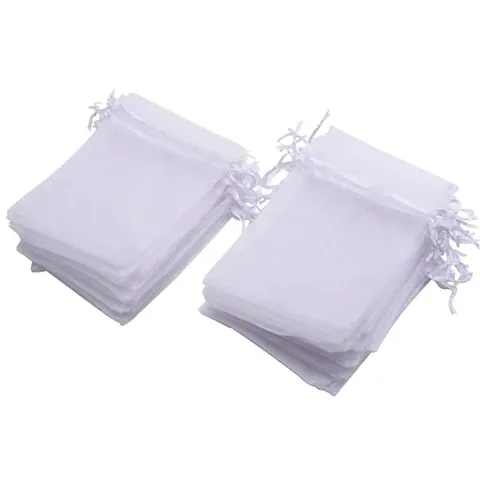 White Organza Drawstring Gift Bags Semi-Transparent Jewelry Pouches For Wedding Party Favors Wrapping Handmade Bags